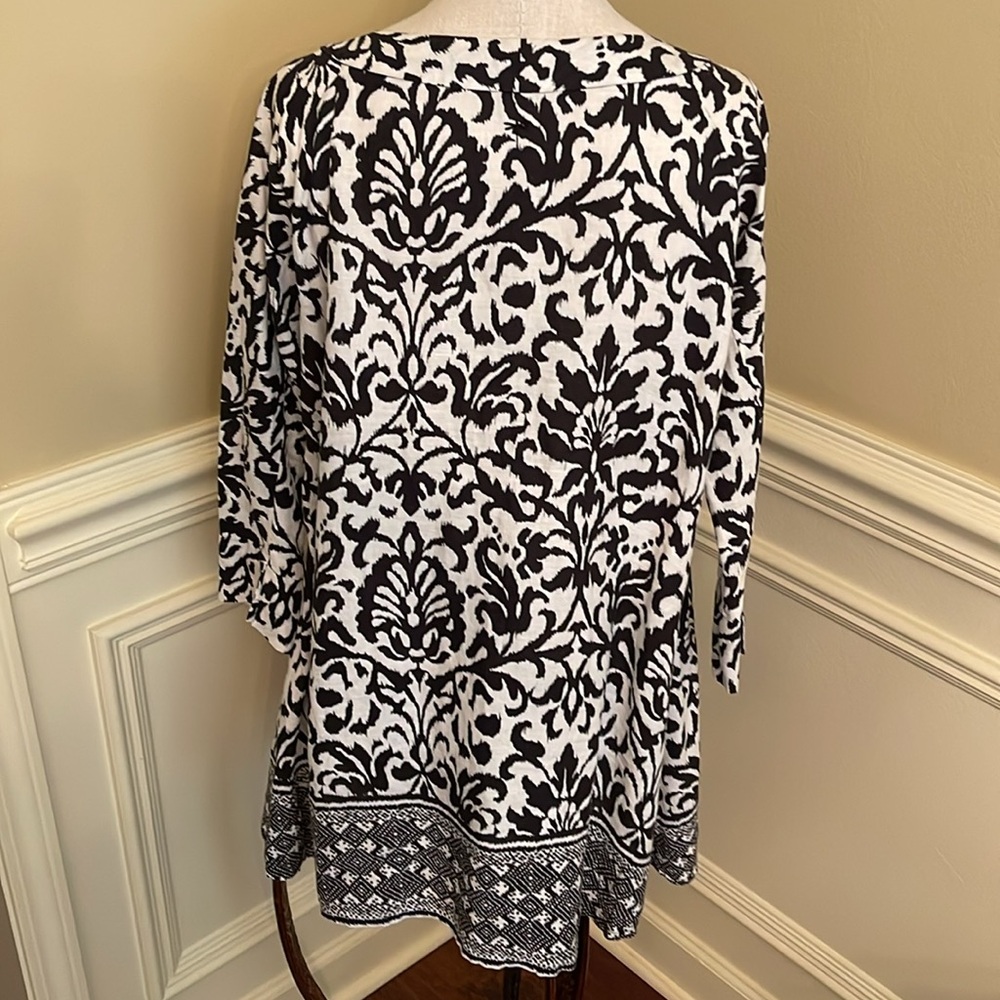 Tyler Boe Black & White Patterned Tunic Top or Short Dress 100% Linen - Picture 3 of 7